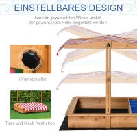 Outsunny zandbak met verstelbaar dak voor kinderen van 3-7 jaar geel 107,5 x 107,5 x 110 cm(m-4)