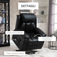 HOMCOM Poltrona Reclinabile Alzapersona Elettrica per Anziani con Super Imbottitura in Ecopelle e Telecomando Poltrona Reclinabile Alzapersona con Telecomando nero 96 x 93 x 105cm(m-7)