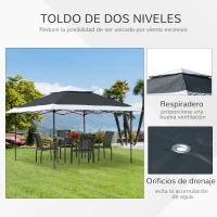 Outsunny Carpa de Fiesta Plegable 3,6x3,6 m Altura Ajustable en 3 Posiciones con Doble Techo y Bolsa de Transporte con Ruedas Marco de Acero Impermeable Gazebo para Jardín Exterior Gris y Blanco(m-4)