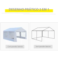 Outsunny Tenda para Festas 400x400x280cm para Exterior Campismo Casamentos com 4 Janelas e 2 Portas Branco(m-6)