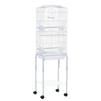 PawHut® Vogelhaus Vogelkäfig Vogelvoliere für Papagei Wellensittich Vogelbauer mit rollbarem Ständer Weiß 47,5 x 37 x 153 cm(m-1)