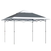 Outsunny Carpa de Fiesta Plegable 3,6x3,6 m Altura Ajustable en 3 Posiciones con Doble Techo y Bolsa de Transporte con Ruedas Marco de Acero Impermeable Gazebo para Jardín Exterior Gris y Blanco(m-1)
