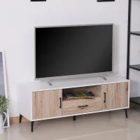 HOMCOM TV Stand Cabinet for TVs up to 50 Inches with 2 Doors 1 Drawer, TV Unit for Living Room, Bedroom, Oak Colour and White(m-2)