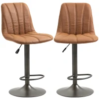 HOMCOM Sgabello Regolabile Vintage, Set 2 Pz con Poggiapiedi e Rivestimento in Pelle, 45x54x96-117 cm(m-11)