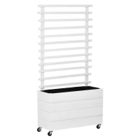 Outsunny Jardinera con Enrejado de Madera Maciza con 4 Ruedas Macetero de Jardín con Soporte para Trepadora y Tela Geotextil para Cultivos Plantas Flores 76x30x155 cm Blanco(m-1)
