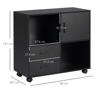 Vinsetto Printer Stand with Wheels, Mobile Printer Table with Open Shelves, Drawers and Enclosed Compartment for Home Office, 80W x 38.5D x 74.5Hcm, Black(m-3)
