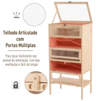 PawHut Gaiola de madeira para hamsters e outros pequenos roedores 60x40x120cm Madeira natural(m-7)