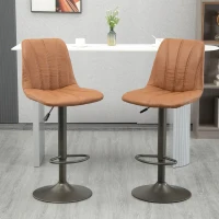 HOMCOM Sgabello Regolabile Vintage, Set 2 Pz con Poggiapiedi e Rivestimento in Pelle, 45x54x96-117 cm(m-2)