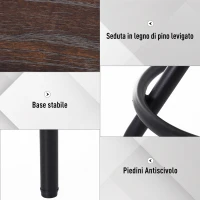 HOMCOM Sgabello da Bar Stile Industriale, Seduta in Legno e Altezza Regolabile, Sgabello Cucina con Struttura in Metallo, 40x40x59-74cm, Marrone e Nero(m-7)