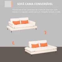 HOMCOM Sofá de 2 lugares conversível em cama de solteiro com encosto ajustável e apoios de braços dobráveis ​​2 almofadas lombares acolchoadas Pernas de metal 213x112x83 cm bege(m-6)