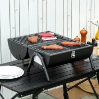 Outsunny Churrasqueira portátil a carvão com 2 grelhadores puxador e fechadura para Picnic Camping 42x26x42 cm Preto(m-2)