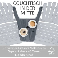 Outsunny Adirondack tuinstoel met parasolgat tafel 2-zits massief hout grijs(m-6)