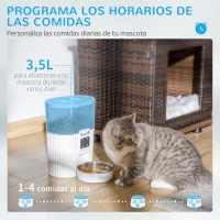 PawHut Comedero Automático para Perros y Gatos 3,5L Dispensador Automático con Pantalla LED Temporizador Grabación de Voz Programable 4 Comidas al Día y Cuenco Extraíble y Lavable 20,5x25x28 cm Blanco(m-4)