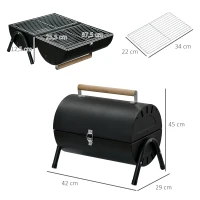 Outsunny Churrasqueira portátil a carvão com 2 grelhadores puxador e fechadura para Picnic Camping 42x26x42 cm Preto(m-3)