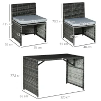 Outsunny 5 stuks Polyrattan tuinmeubelen rotan dining set tuinset grijs(m-3)
