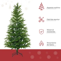 HOMCOM Árbol de Navidad Artificial 180 cm Ignífugo con 406 Ramas Hojas de PVC Decoración Navideña para Interiores Verde(m-4)