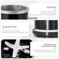 HOMCOM Standmixer mit 4-in-1 Funktion 1000W Küchenmixer mit 0,7L und 0,35L Mixbecher für Eis, Obst und Gemüse Spülmaschinefest Aluminium Schwarz 13,5 x 13,5 x 37,5 cm(m-6)