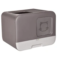 PawHut Caja de Arena para Gatos Arenero Cerrado para Gatos con Entrada Delantera Salida Superior Bandeja Extraíble y Pala 53x40x40 cm Gris Morado(m-1)