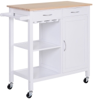 HOMCOM Carrinho de Cozinha Multiusos Carrinho Auxiliar com Rodas Prateleiras Armário e Gavetas para Cozinha 88,5x40x86cm Branco e Madeira Natural