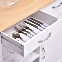 HOMCOM Carrinho de Cozinha Multiusos Carrinho Auxiliar com Rodas Prateleiras Armário e Gavetas para Cozinha 88,5x40x86cm Branco e Madeira Natural(m-9)