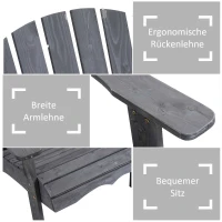 Outsunny Adirondack tuinstoel met parasolgat tafel 2-zits massief hout grijs(m-5)