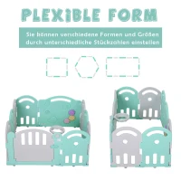 HOMCOM Kinderlaufgitter Schutzgitter Umkipp-Design HDPE-Material Faltbar für Baby 6-36 Monate 10 Stück 162 x 84 x 63 cm Grün(m-7)