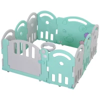 HOMCOM Kinderlaufgitter Schutzgitter Umkipp-Design HDPE-Material Faltbar für Baby 6-36 Monate 10 Stück 162 x 84 x 63 cm Grün(m-11)