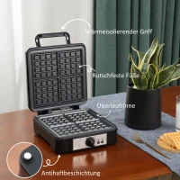 HOMCOM Waffeleisen 4 Waffeln mit antihaftbeschichteten Platten verstellbarer Temperatur rutschfeste Füße 1200W Aluminium Schwarz 24,5 x 31,6 x 11,3 cm(m-6)