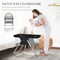HOMCOM Cusuta portabila , leagan balansoar, patut de calatorie pliabil usor, reglabil pe inaltime, pentru nou-nascut, cu saltea, plasa de tantari si geanta de calatorie(m-4)