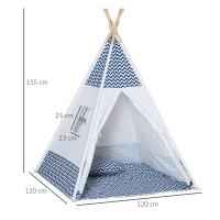 HOMCOM kinder tipi tipi tent kinder speeltent speel tipi met kussens wit(m-3)