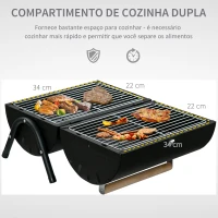 Outsunny Churrasqueira portátil a carvão com 2 grelhadores puxador e fechadura para Picnic Camping 42x26x42 cm Preto(m-5)