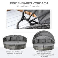 Outsunny rotan zonne-eiland met zonnekap bijzettafel in hoogte verstelbaar grijs(m-5)