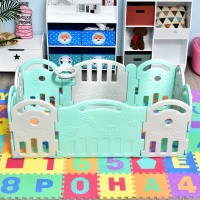 HOMCOM Kinderlaufgitter Schutzgitter Umkipp-Design HDPE-Material Faltbar für Baby 6-36 Monate 10 Stück 162 x 84 x 63 cm Grün(m-10)