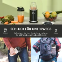 HOMCOM Standmixer mit 4-in-1 Funktion 1000W Küchenmixer mit 0,7L und 0,35L Mixbecher für Eis, Obst und Gemüse Spülmaschinefest Aluminium Schwarz 13,5 x 13,5 x 37,5 cm(m-7)