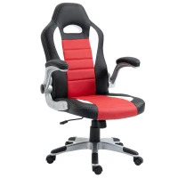 HOMCOM Home Office Chair Executive Height Adjustable Rolling Swivel Chair With Tilt Function PU Red 71W x 64D x 109-119H cm(m-9)