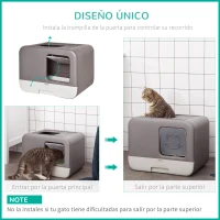 PawHut Caja de Arena para Gatos Arenero Cerrado para Gatos con Entrada Delantera Salida Superior Bandeja Extraíble y Pala 53x40x40 cm Gris Morado(m-6)