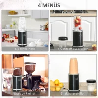 HOMCOM Standmixer mit 4-in-1 Funktion 1000W Küchenmixer mit 0,7L und 0,35L Mixbecher für Eis, Obst und Gemüse Spülmaschinefest Aluminium Schwarz 13,5 x 13,5 x 37,5 cm(m-8)