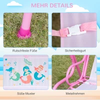 Outsunny kinderhangmat 2-zits kinderschommel met dak metaal roze(m-5)