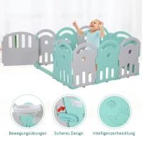HOMCOM Kinderlaufgitter Schutzgitter Umkipp-Design HDPE-Material Faltbar für Baby 6-36 Monate 10 Stück 162 x 84 x 63 cm Grün(m-6)