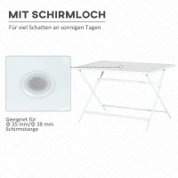 Outsunny klaptafel tuintafel met parasolgat klaptafel metaal glas wit(m-4)