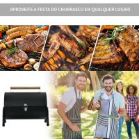 Outsunny Churrasqueira portátil a carvão com 2 grelhadores puxador e fechadura para Picnic Camping 42x26x42 cm Preto(m-7)