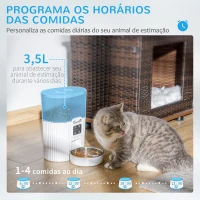 PawHut Comedouro Automático para Cães e Gatos 3,5L com Ecrã LED Temporizador Gravador de Voz Programável 4 Refeições ao Dia Tigela Removível e Lavável 20,5x25x28cm Branco(m-4)