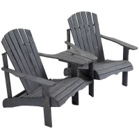 Outsunny Adirondack tuinstoel met parasolgat tafel 2-zits massief hout grijs(m-11)