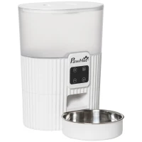 PawHut Comedero Automático para Perros y Gatos 3,5L Dispensador Automático con Pantalla LED Temporizador Grabación de Voz Programable 4 Comidas al Día y Cuenco Extraíble y Lavable 20,5x25x28 cm Blanco(m-1)