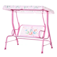 Outsunny kinderhangmat 2-zits kinderschommel met dak metaal roze(m-11)