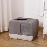 PawHut Caja de Arena para Gatos Arenero Cerrado para Gatos con Entrada Delantera Salida Superior Bandeja Extraíble y Pala 53x40x40 cm Gris Morado(m-10)