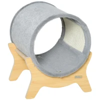 PawHut Cuccia per Gatti a Tunnel con Tiragraffi e Cuscino Imbottito, 41x40x47cm, Grigio(m-8)