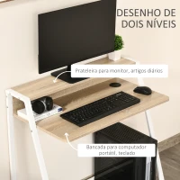 HOMCOM Secretária Mesa de Computador 84x45x85cm com Bancada de Madeira e Pés de Metal Estilo Moderno Carvalho e Branco(m-4)