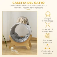 PawHut Cuccia per Gatti a Tunnel con Tiragraffi e Cuscino Imbottito, 41x40x47cm, Grigio(m-4)