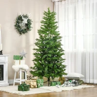 HOMCOM Árvore de Natal Artificial 210cm Ignífugo com 616 Ramos Folhas de PVC Base Dobrável e Suporte Metálico Verde(m-2)